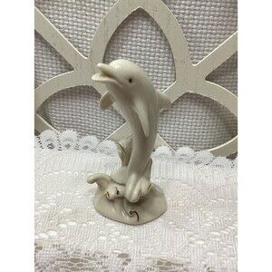Beautiful Lenox Porcelain Dolphin Porpoise Figurine Sculpture Statue Gold Trim